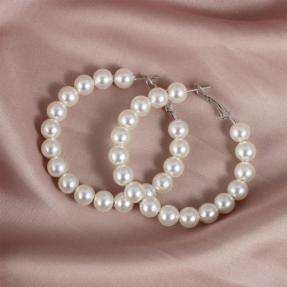 Party Big Circle Fashion Elegant Round Shape Pearl Hoop Earrings Drop Dangle Ear Stud