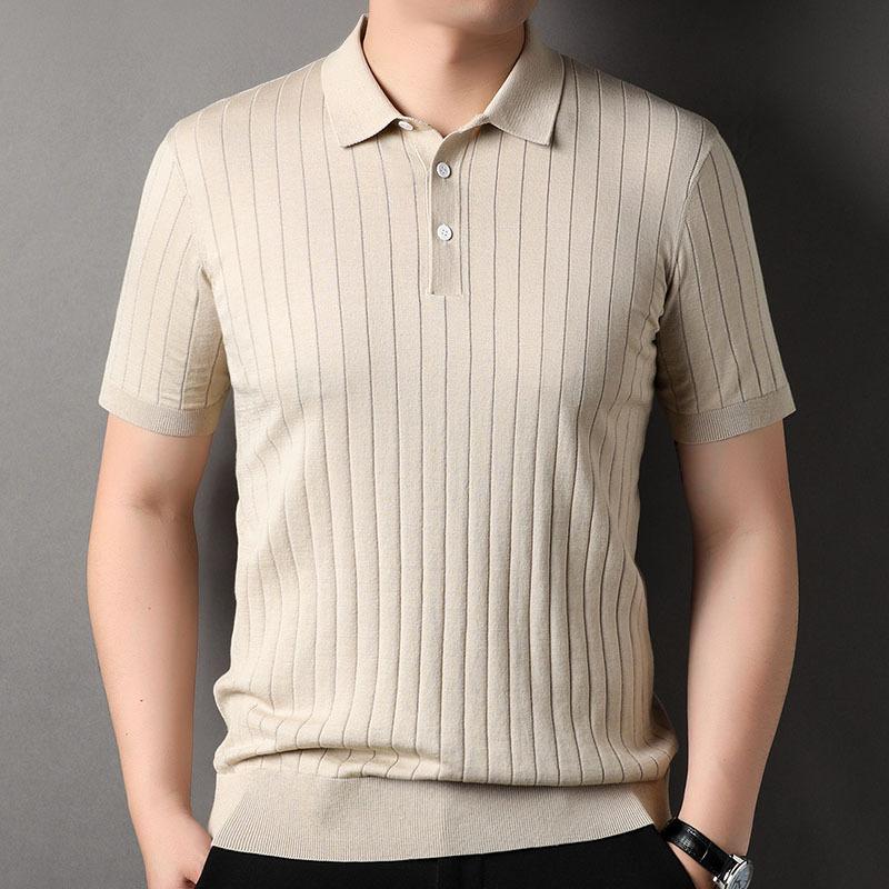 

Новая летняя мужская трикотажная шелковая футболка с короткими рукавами, модная футболка с тонкими лацканами M