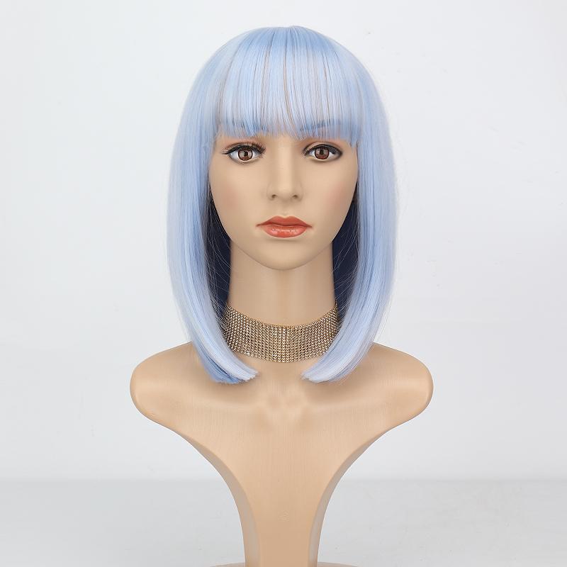 XINRAN Dámská módní černá paruka délky po ramena s úhlednou ofinou ze syntetického vlákna pro každodenní nošení, cosplay, krátký bob, černá paruka