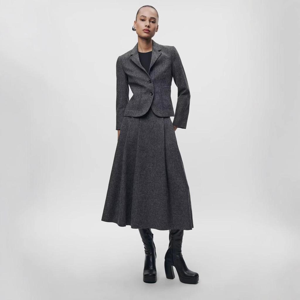 2024 Autumn/Winter Minimalist Suit Jacket & High Waist Midi Skirt Set