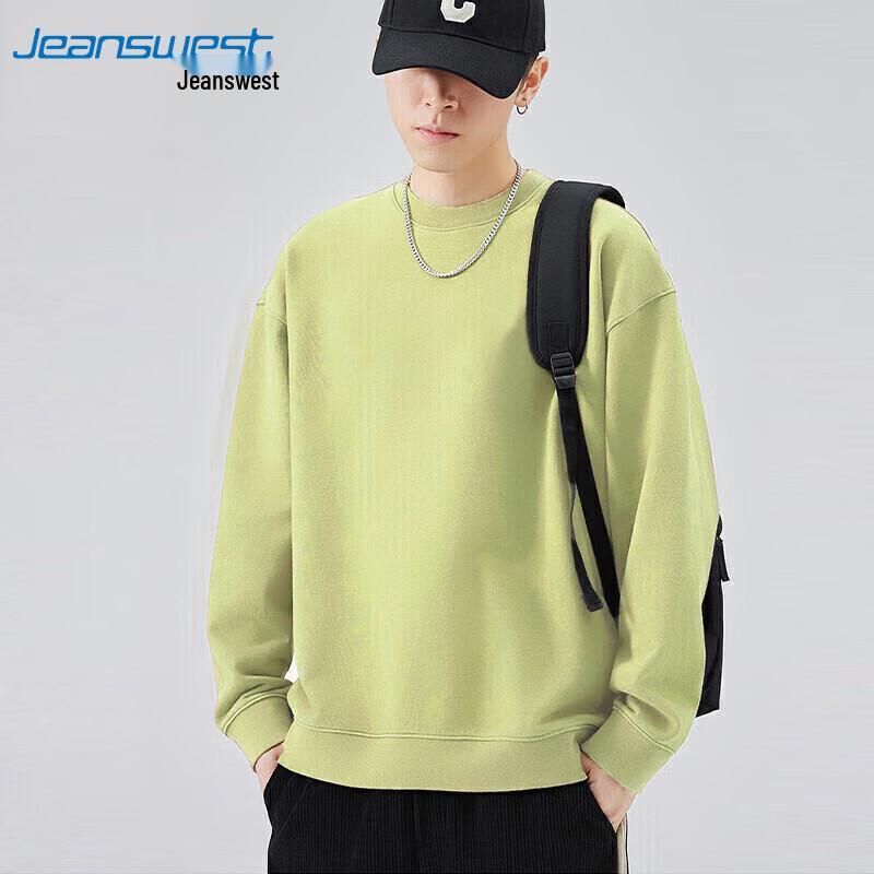 JEANSWEST Men's 2025 Autumn Simple Solid Crew Neck Long Sleeve Sweatshirt