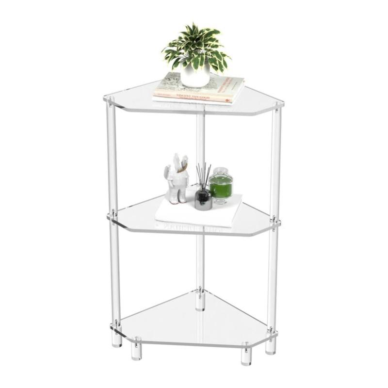 3 Tier Triangular Acrylic Corner Side Table Small Corner Side Table Bathroom Organizer Water Resistant End Table