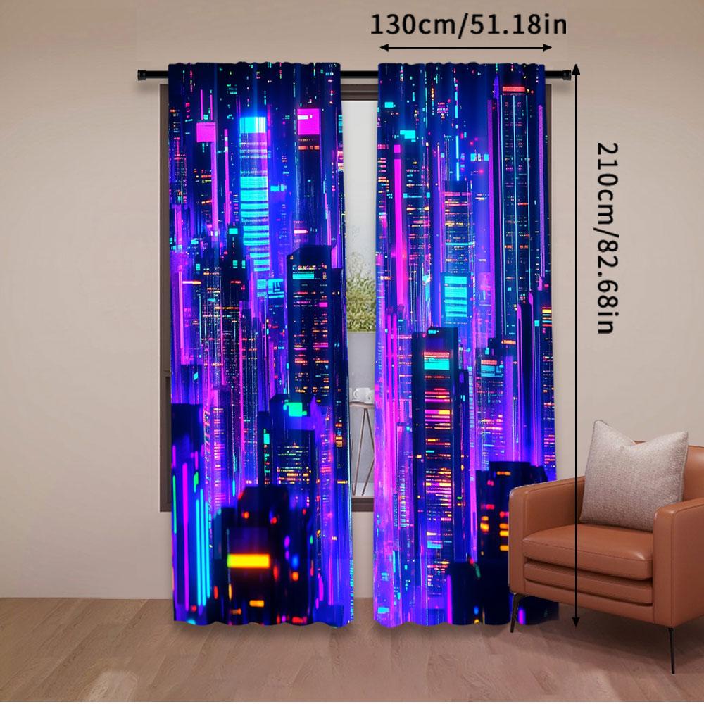 2Pcs Retro 80S Modern Punk Night City Curtain Futuristic Aesthetic Apply To Bedroom Living Room Office Dormitory A