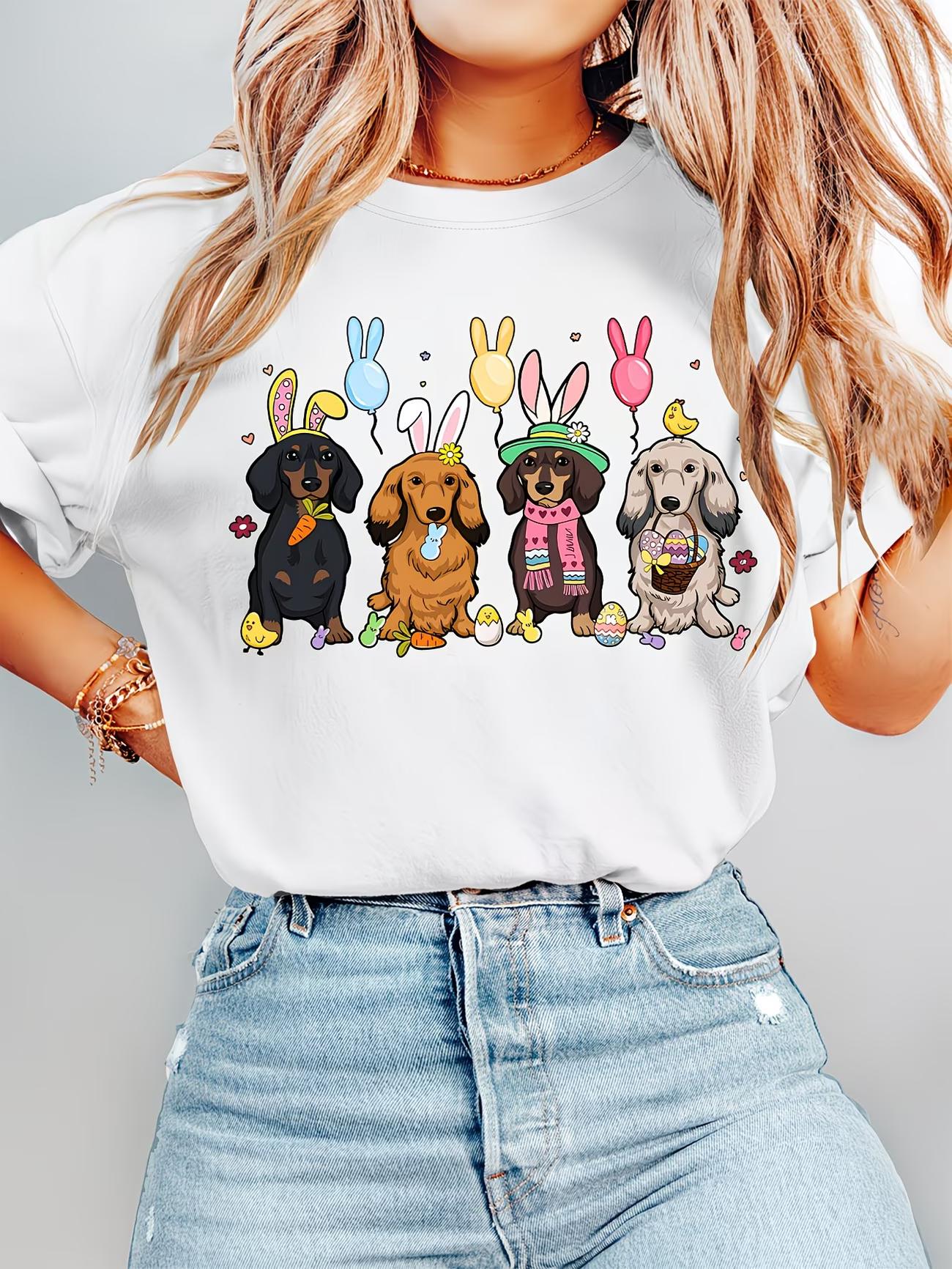 

Womens Vintage Dachshund with Bunny Ears TShirt Short Sleeve Round Neck Top Suitable for Spring Summer Fall 4XL
