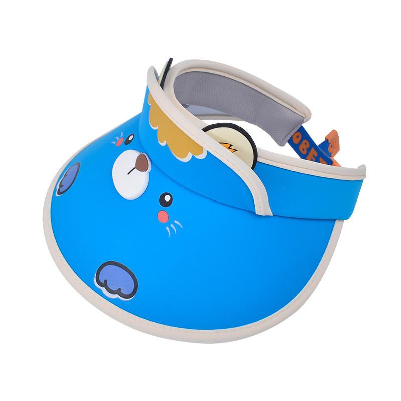 Kids Sun Hat With Large Brim And Animal Cartoon Design For Outdoor Play Blue Lion