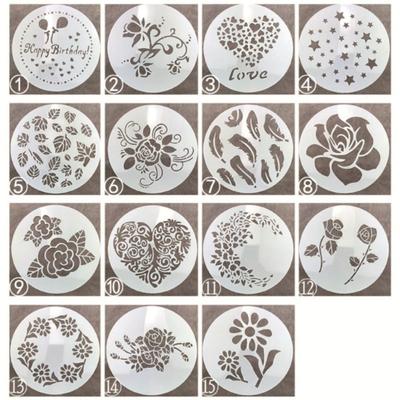 Molde Estêncil Redondo de Renda para Bolo 15 Peças Ferramentas de Decoração de Bolo DIY Assar Pão Pastelaria Açúcar Peneira Molde Modelo de Bolo Fondant