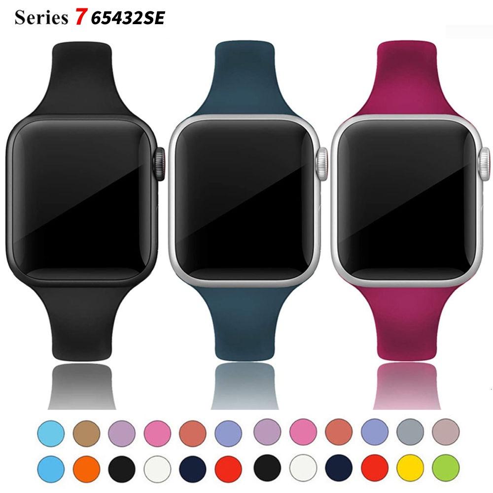 

Тонкий тонкий узкий ремешок для Apple Watch Series 7 6 5 4 3 2 SE силиконовый ремешок iwatch ремешок для Apple Watch 45 мм 41 мм ремешок