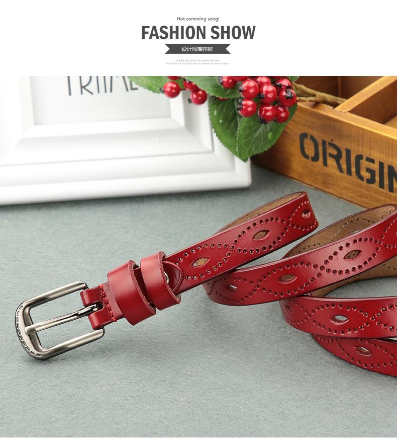 

Genuine Leaf Graphic Leather Women Waist Belt Retro Pin Closure Daily Decoration 120cm малиновий