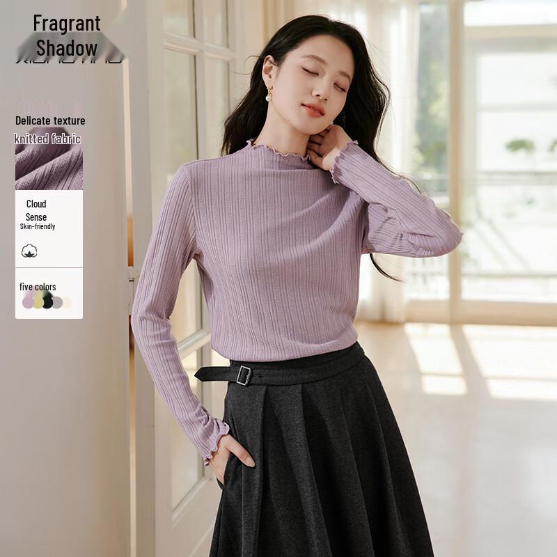 

Xiangying Women s Ruffle Trim Mock Neck Knit Base Layer Top S