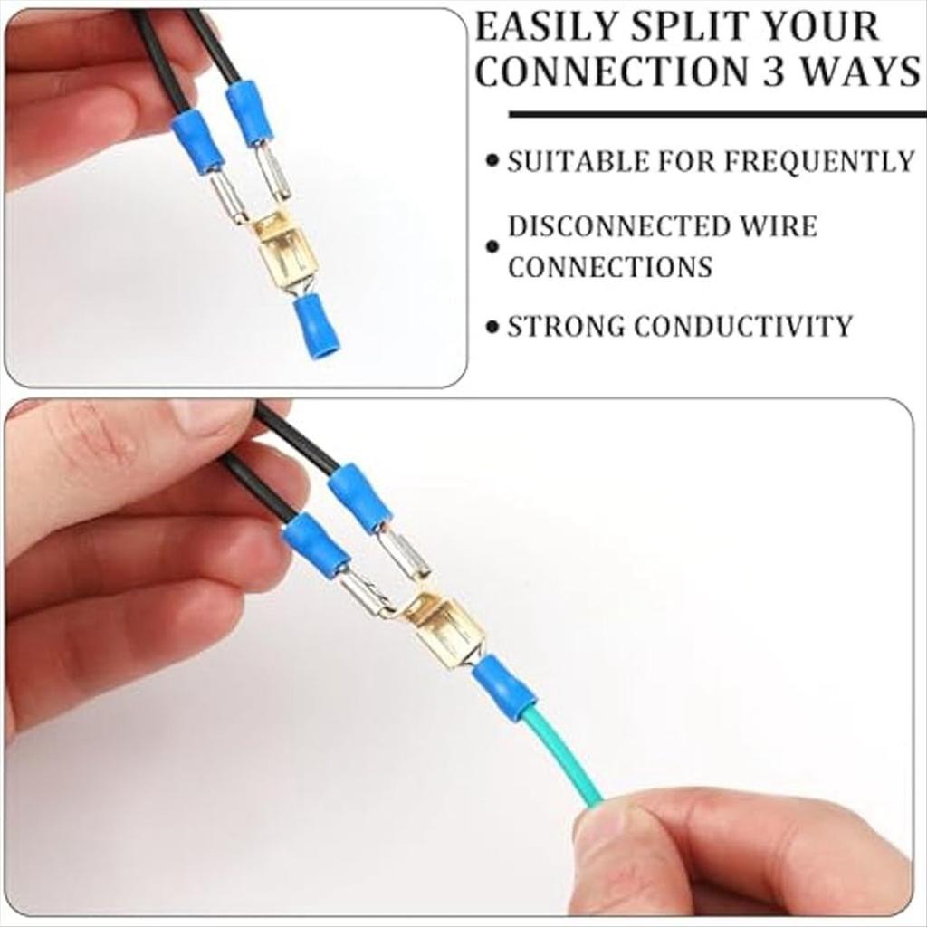 BHBL 50Pcs Piggyback Spade Connectors Quick Disconnect Electrical 3 Way Adapter,1/4Inch 2 Male and 1 Female Tabs