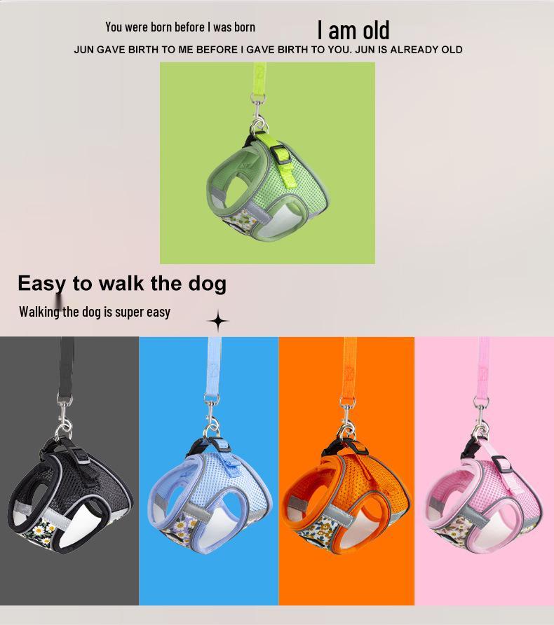 Reflective Anti-Escape Breathable Dog Harness & Retractable Leash for Small & Medium Dogs