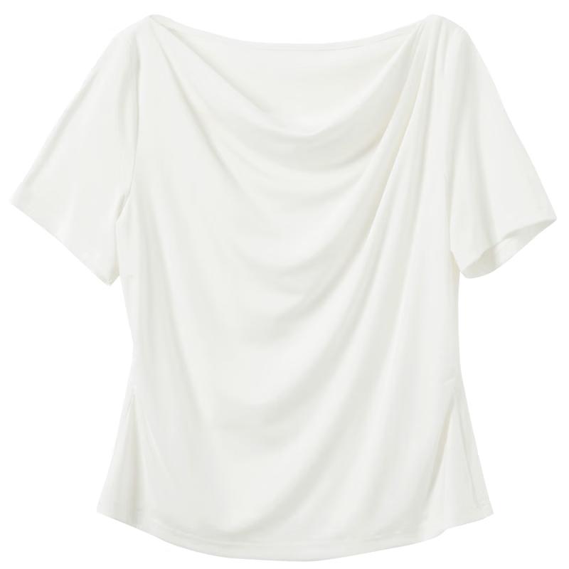 Sancai Plus Size Lyocell Blend Draped Neck Short Sleeve T-Shirt XXL
