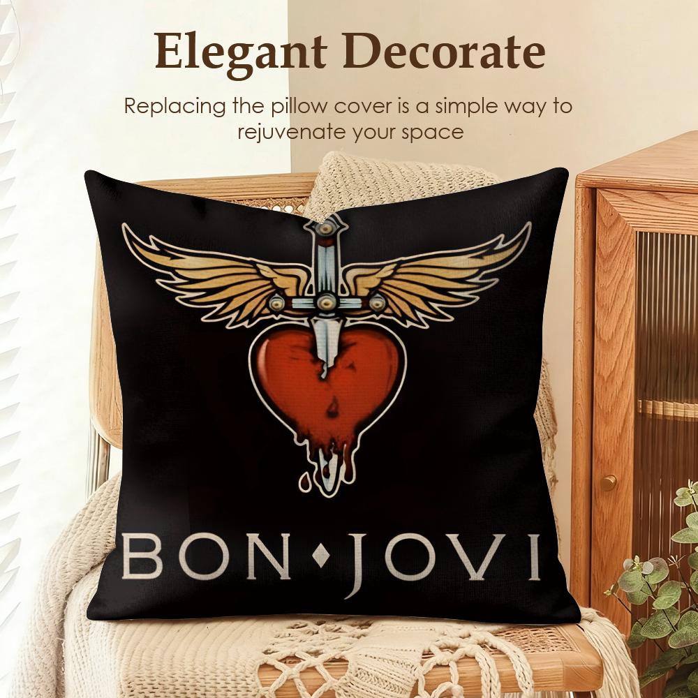 Band BBon Jovi Cushion Cover Natural Linen Organic Fabric DoubleSided Printing Sofa Home Decor Gift Pillow Case