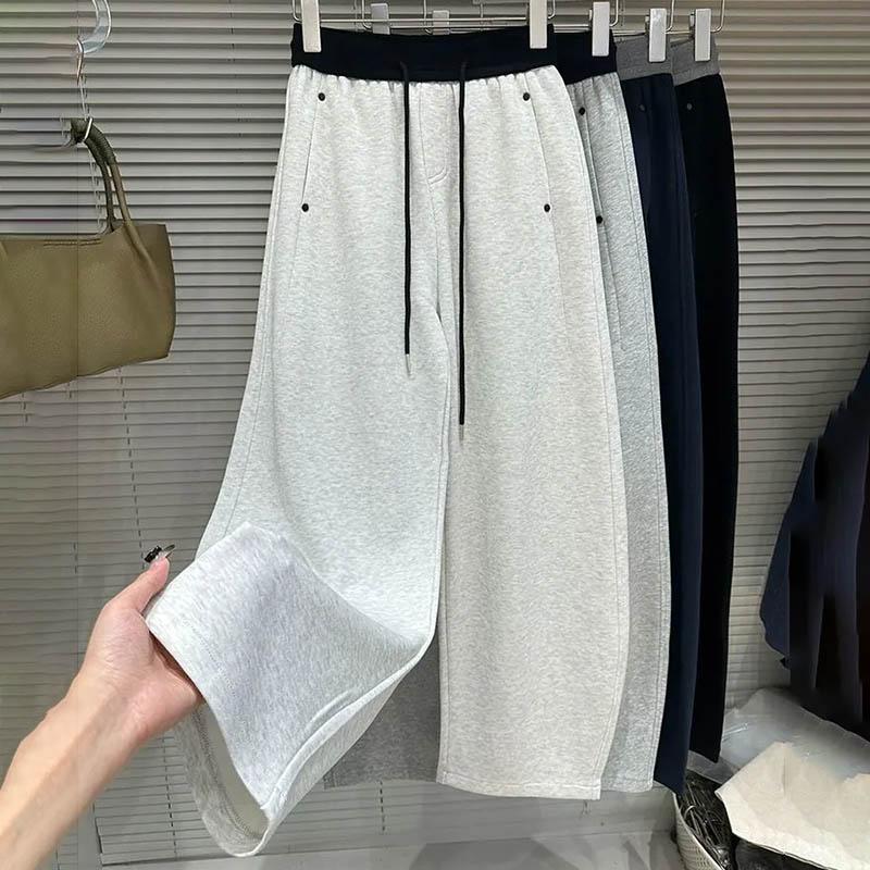 Pants for Women Elastic High Waist Long Trousers Plus Size Thickened Stretchy Versatile Casual Wide Leg Pants