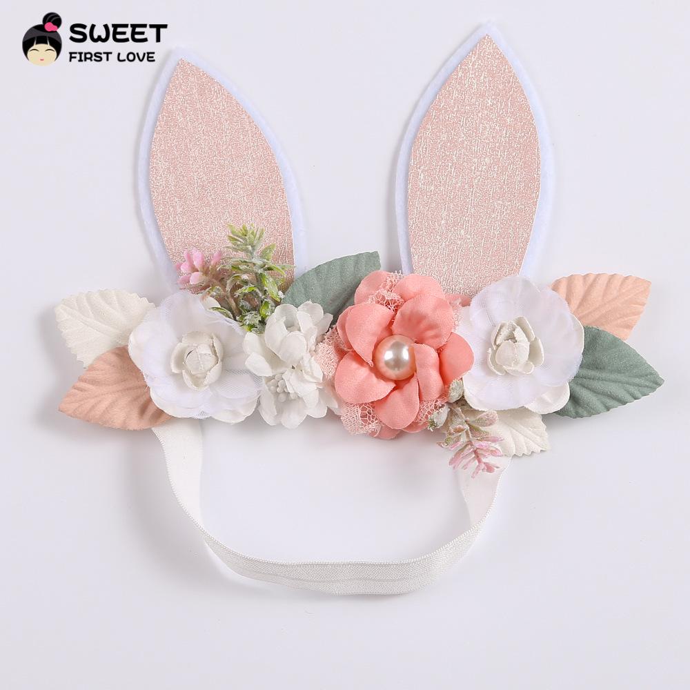 

Niansheng Трансграничные украшения: Милые праздничные блестящие кроличьи ушки и кружевная повязка на голову с цветком для детей