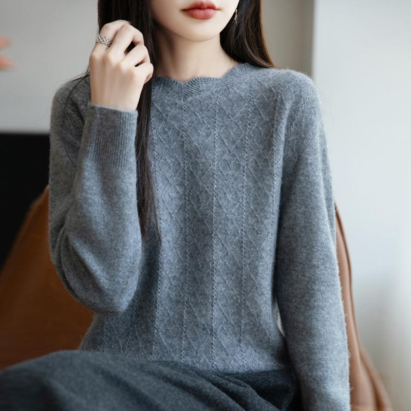 Nuevo Suéter de Punto de Cuello Redondo de Otoño e Invierno para Mujer Jersey Holgado de Manga Larga Capa Base Casual y Sencillo