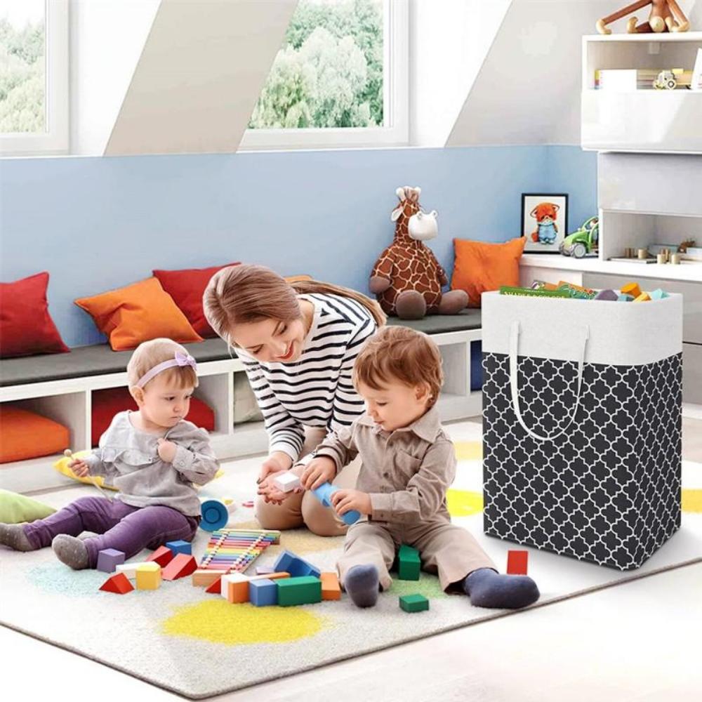 75/82L Large Folding Waterproof Belt Reinforced Long Handle Clothes Storage Bucket Lantern Printed Dirty Laundry Basket