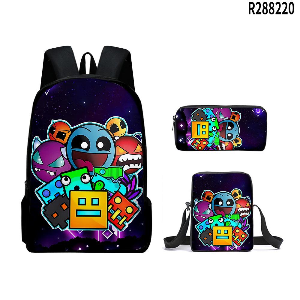 3pcs Set School Bags Kids Bags 3D New Product Geometry Dash Student Backpack Crossbody Bag Pencil Cas Bookbags