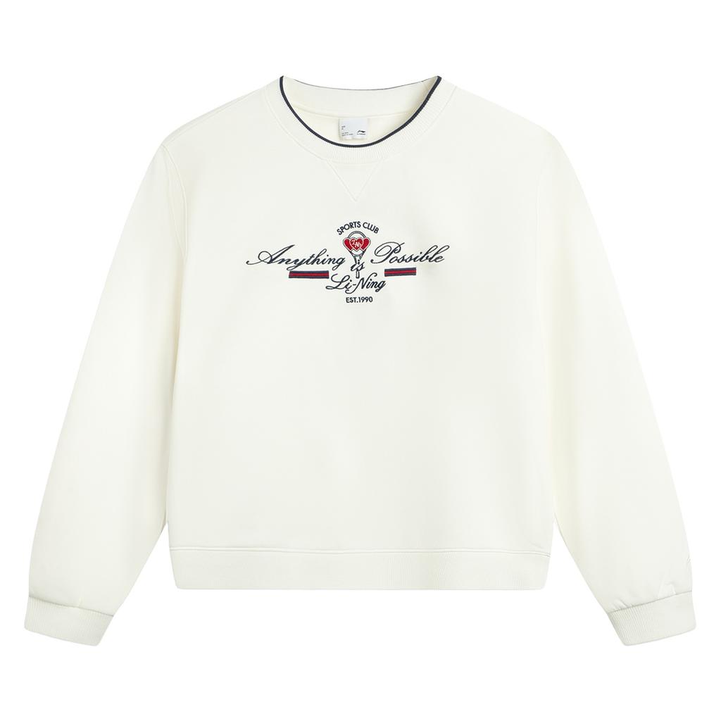 Li Ning Sports Lifestyle Serie Fleece Warm Locker Rundhals Besticktes Buchstaben Sweatshirt Damen Sweatshirt AWDV998-1