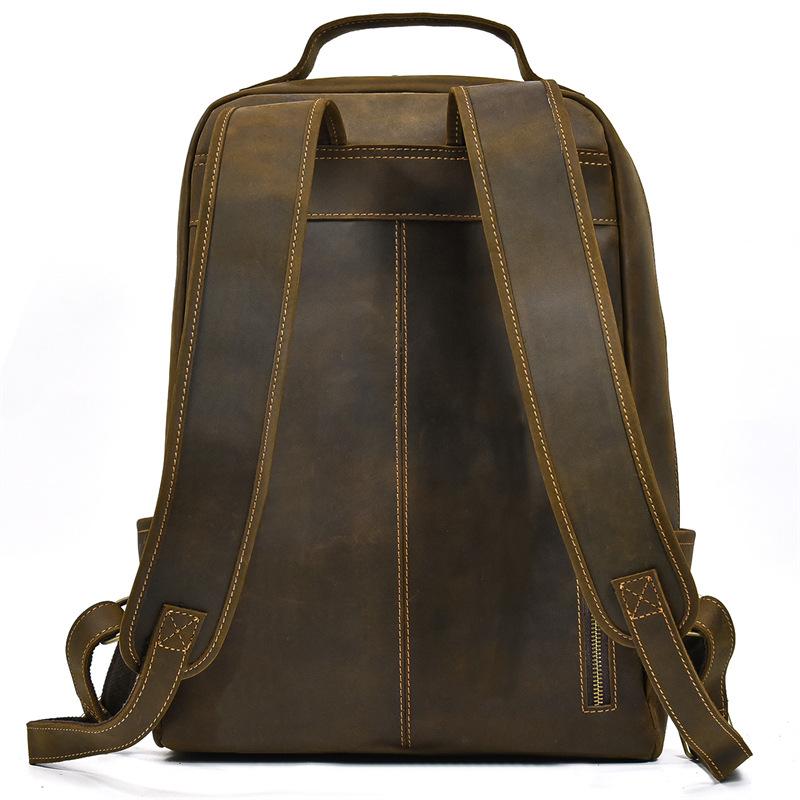 Retro First-Layer Cowhide Men'S Backpack Crazy Horse Leather Large-Capacity Backpack Leisure Student Schoolbag Genuine Leather Travel Bag