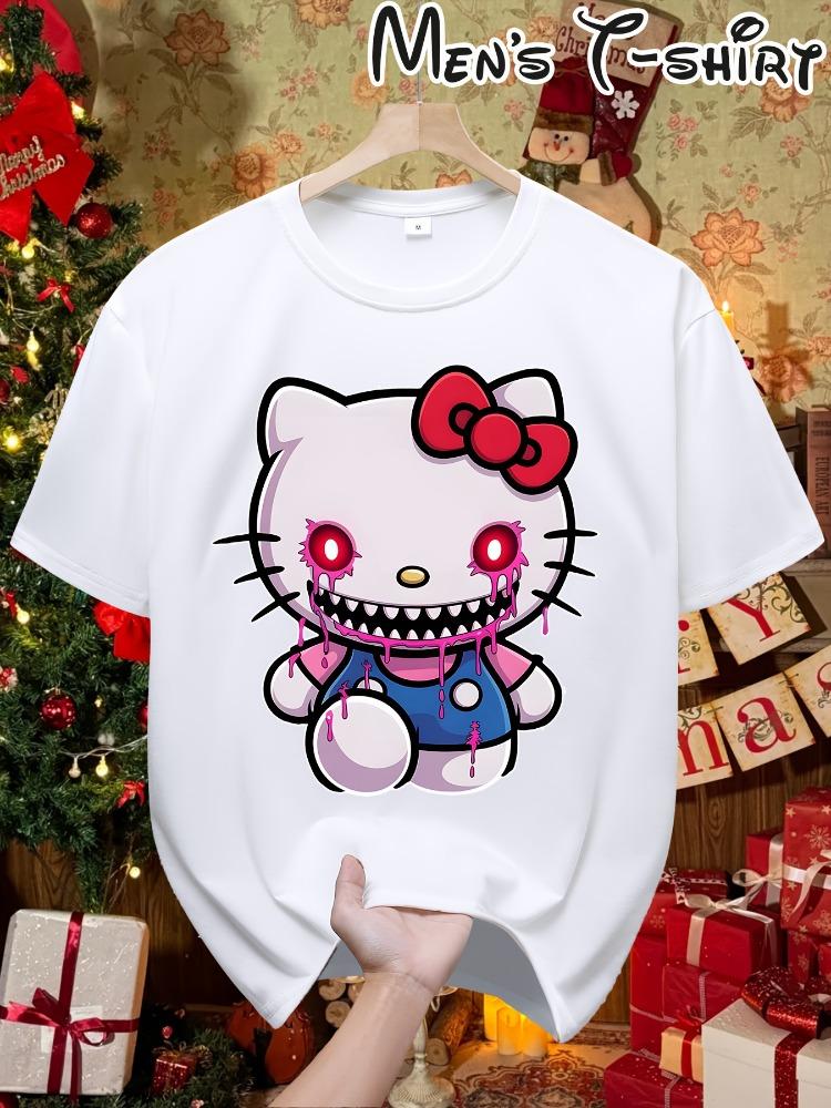 

Hello Kitty HorrorThemed Gothic Bow with BloodDripping Eyes TShirt Womens Casual Crew Neck Funny Christmas Short Sleeve S