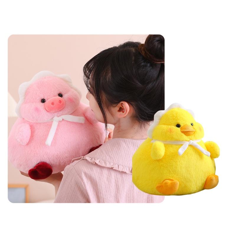 Cute And Fluffy Plush Toy Adorable Fat Duck With Headscarf And Pink Pig Soft And Huggable 30cm