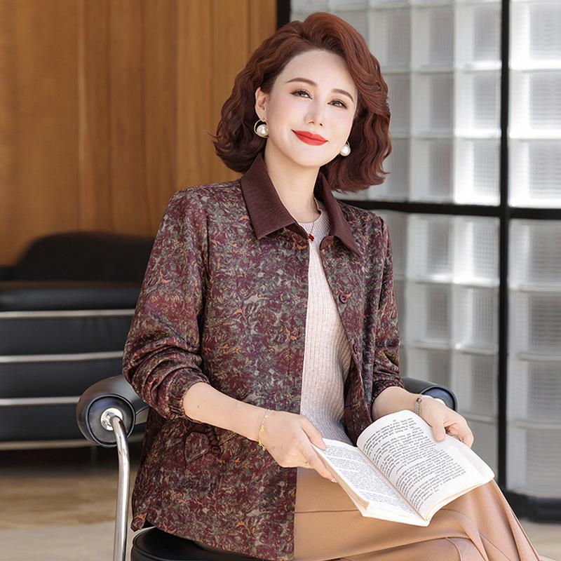 Mom's Jacquard Lapel Trench Coat - Stylish Outerwear for Middle-Aged Women