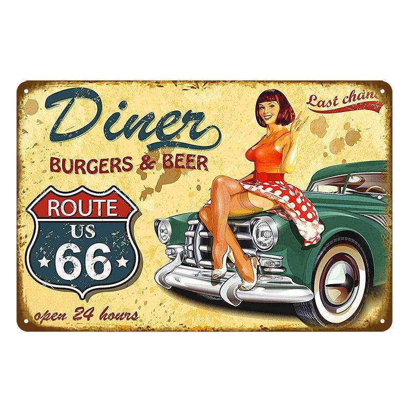 Vintage Route 66 Metal Sign House Plaque Metal Poster Tin Sign Plate Wall Posters Retro Aesthetic Room Decor Wall Art Decoration