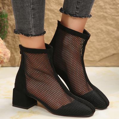 Fashion Women's Sandals 2024 Summer New Air Mesh Net Bling Women Shoes Ankle Boots Thin High Heels Sexy Sandal Chelsea Sandals Female