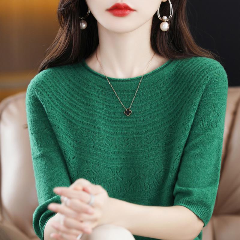 Women Knit T-shirt 100% Wool MODERN NEW SAGA Summer Knitted Shirt Short Sleeve Tees O-neck Pullover Knit Tops