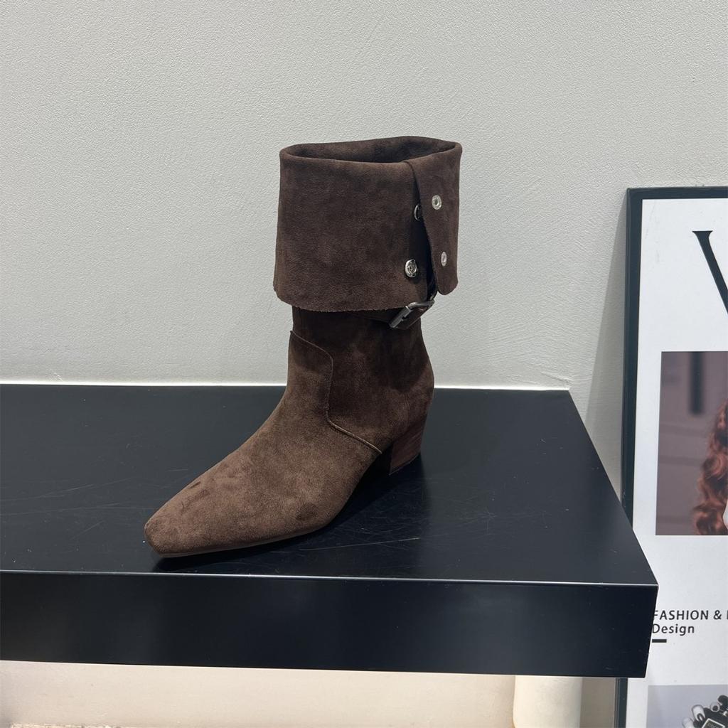 High Heel Suede Pointed Pile Boots Medium Knight Boots Women's Boots 2025 Autumn/Winter Brown Long Skinny Boots