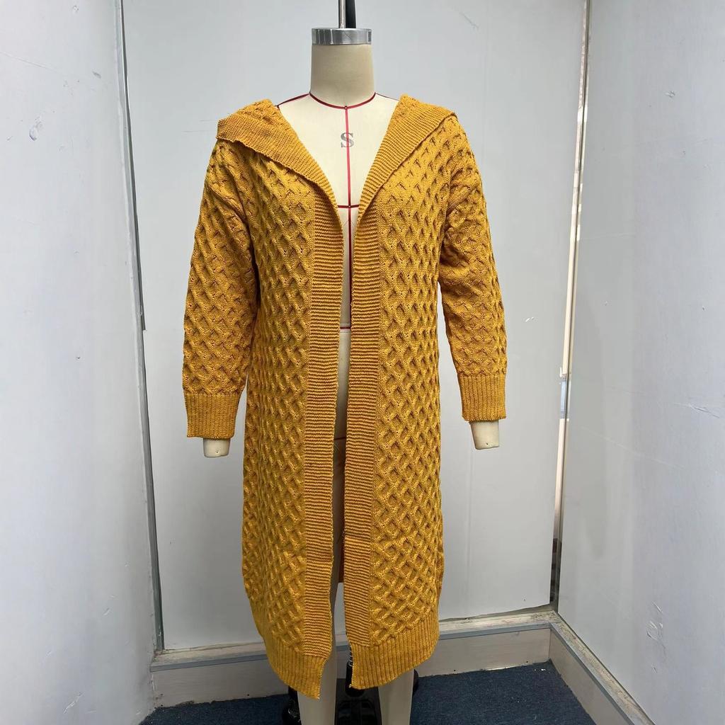 Women's Long-sleeved Solid Color Loose Long Sweater Cardigan With Hood Coat