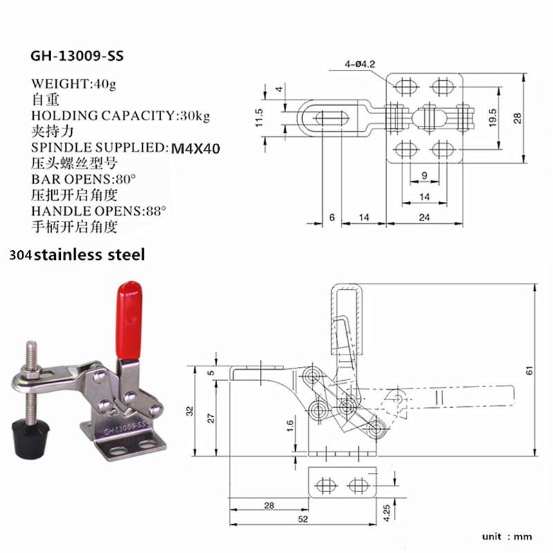 GH-13009 Vertical Quick Release Clamp Tool Fixed Toggle Clamp for Woodworking, Welding, Repair Bench 13009