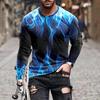 2024 New Men's Flame Printed Minimalist Men's Long Sleeved T-shirt