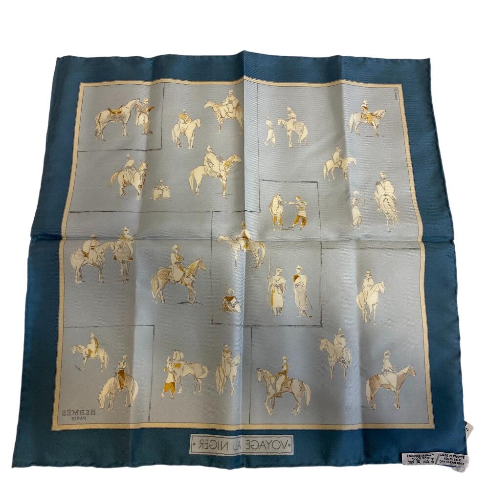 Hermes Journey To Niger Silk Silk Carre 45 Scarf Blue Silk Women Used