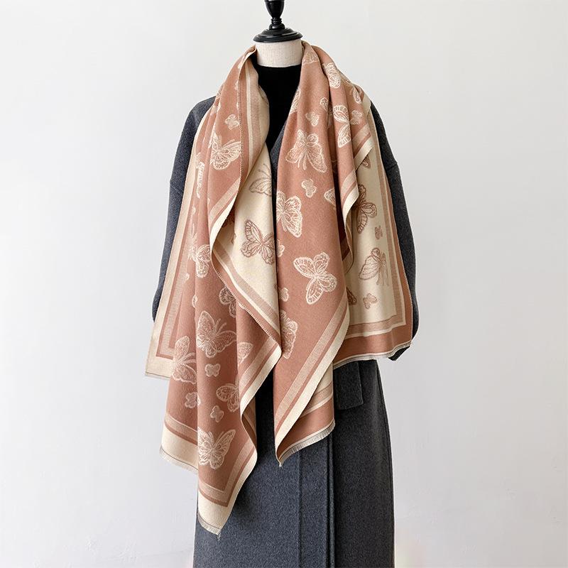Imitation Cashmere Winter Fringed Shawl Fairy Wind Butterfly Versatile Mori Series Thickened Warm And Cold Scarf Dual-Purpose