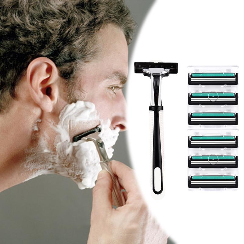 1 Rukojeť 30 ks Dvouvrstvé Pánské Manuální Žiletky Pro Standardní Holicí Strojek na Vousy