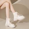 Thick soled short boots for women 2025 autumn and winter new black versatile lace up side zipper with plush British style boots