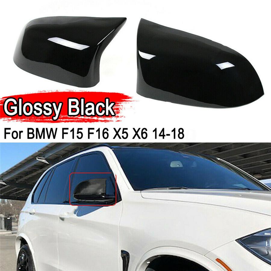 2x Glossy Black Rear View Side Mirror Cover Cap For BMW F15 F16 X5 X6 2014-2018