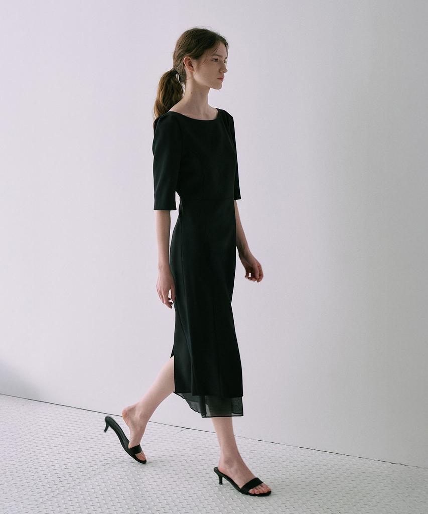 Lamerei Classic Boat-Neck Dress[Lmbfspdr809]-Black