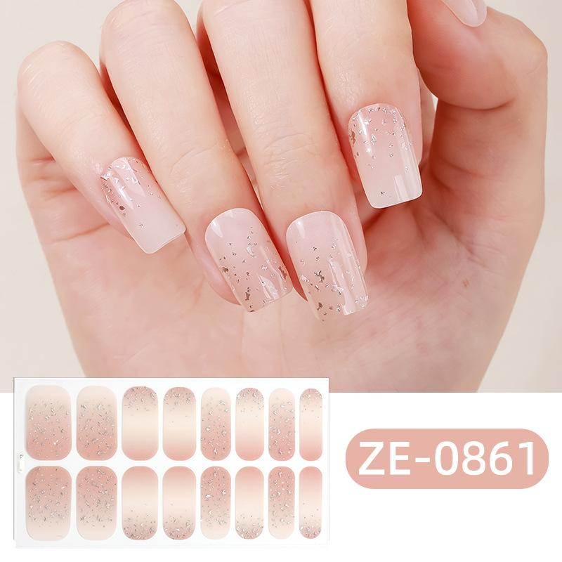 Uñas postizas de gel sin pegamento, impermeables, mate, con purpurina, estilo francés, para mujer.