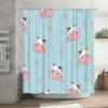 Adorable Animal Print Shower Curtain Cute Cow Design for Bathroom Decorations Blue Floral Pattern Fabric Waterproof Bath Mat Set