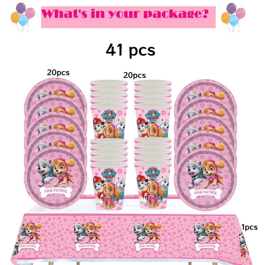 Roze Paw Patrol Verjaardagsfeest Decoratie Skye Wegwerp Servies Tafelkleed Bord Folie Ballonnen Babyborrel Meisjes Feestartikelen