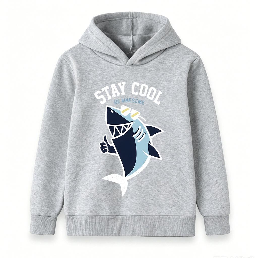 Kids Boys Girls Hoodie, Cool Shark Stay Cool Print Casual Pullover Hooded Sweatshirt for Daily Wear