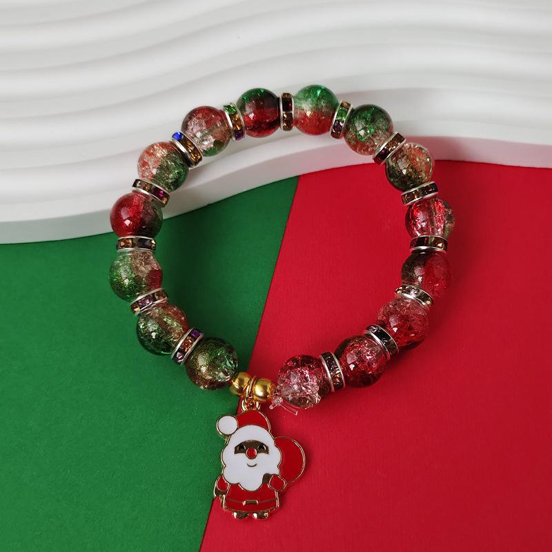 Christmas Diamond Santa & Snowflake Glass Bracelet: Stylish & Versatile Holiday Accessory.
