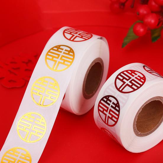 500Pcs/Roll Double Happiness Label Stickers Adhesive PVC Holidays Daily New Year Label Stickers for Book
