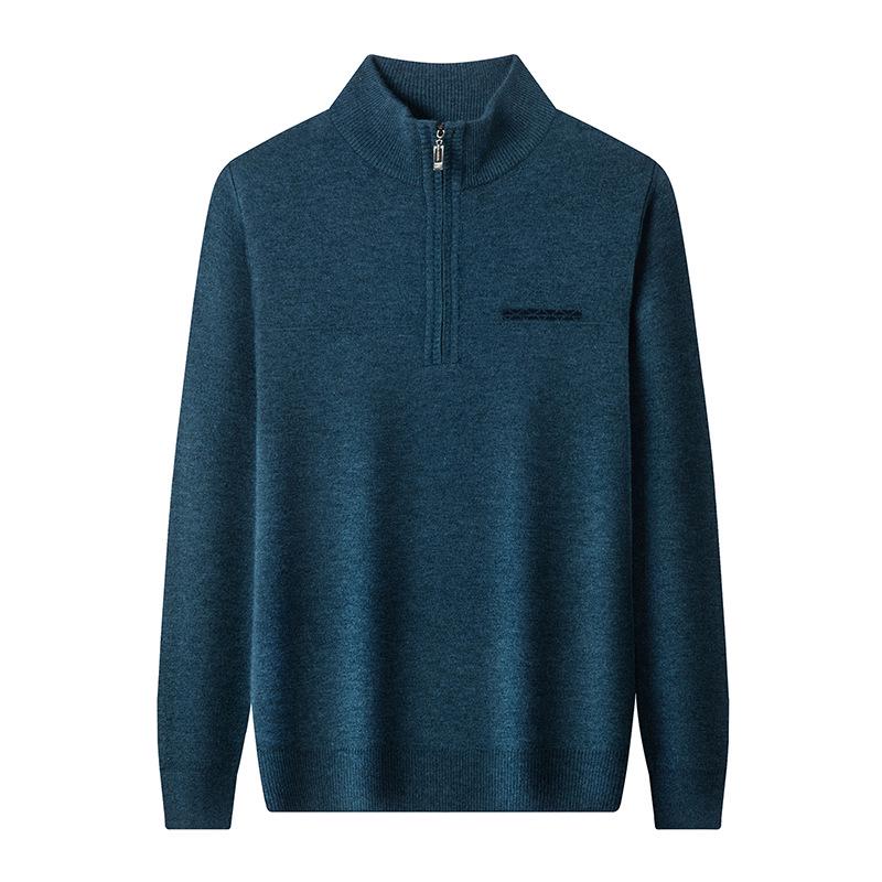 Men's Middle-Aged Casual Zipper Stand Collar Thickened Plus Velvet Base Layer Sweater - 2025 Autumn/Winter Collection