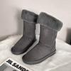 Medium boots women's new velvet thickened warm versatile sleeve thick-soled cotton boots large size