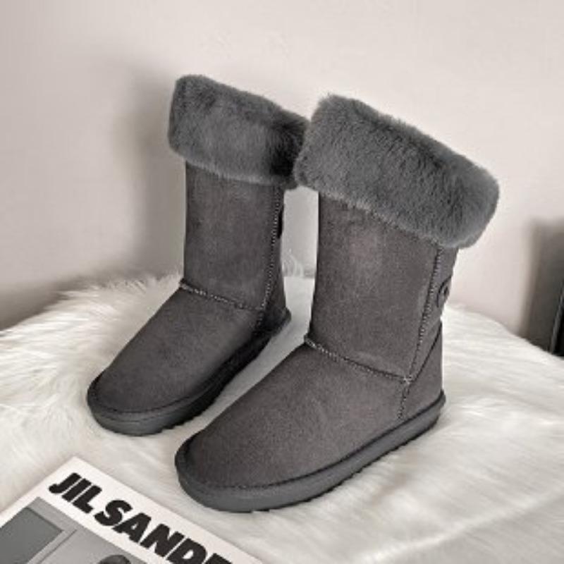 Medium boots women's new velvet thickened warm versatile sleeve thick-soled cotton boots large size
