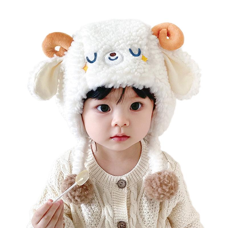 Baby hat autumn and winter cute little cashmere ear protection hat warm boy and girl baby pullover hat windproof infant and toddler